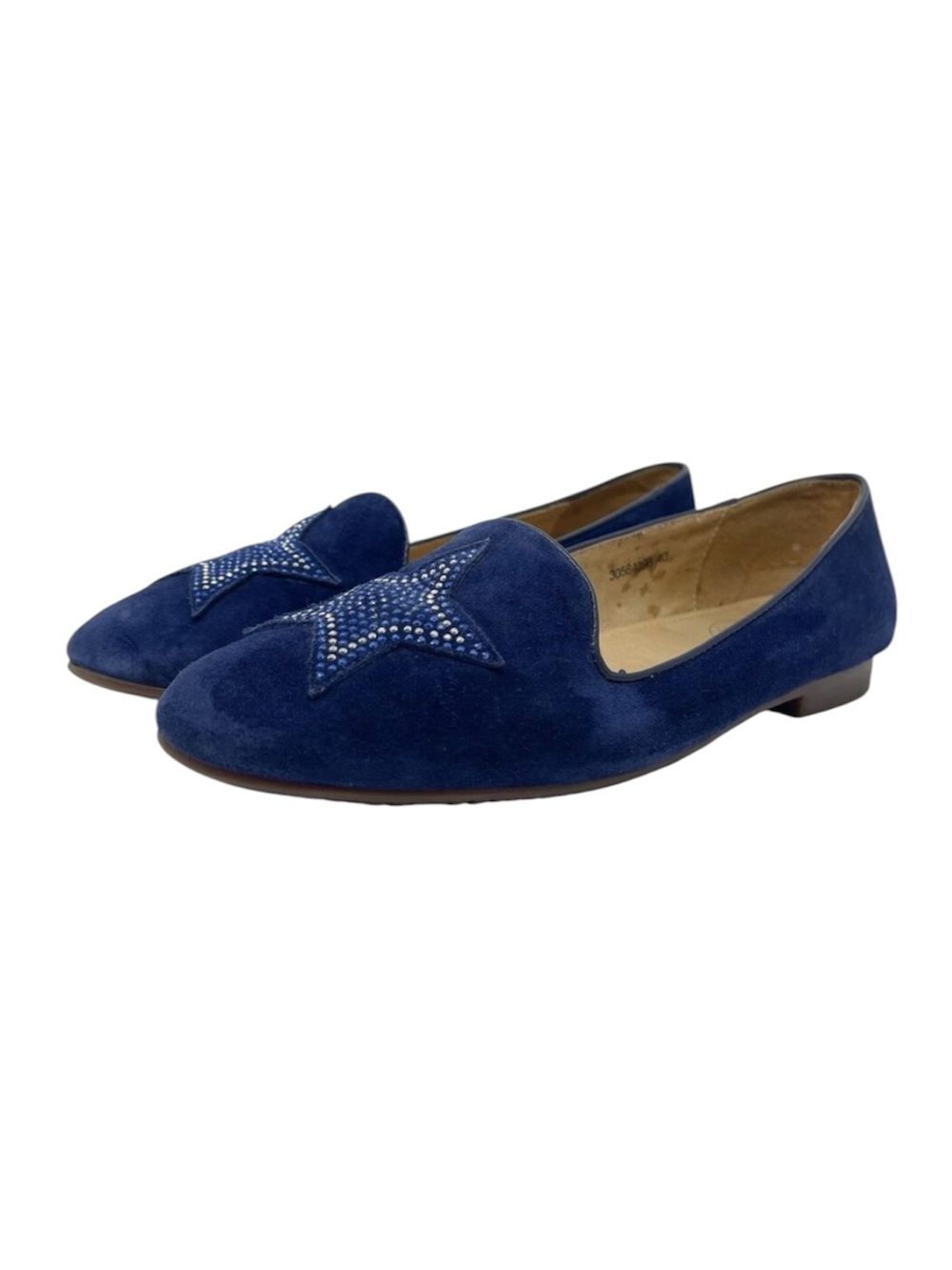 Si Barcelona Blue Suede Ballet Flats Size 9 Silver Stars Spain Leather Shoes